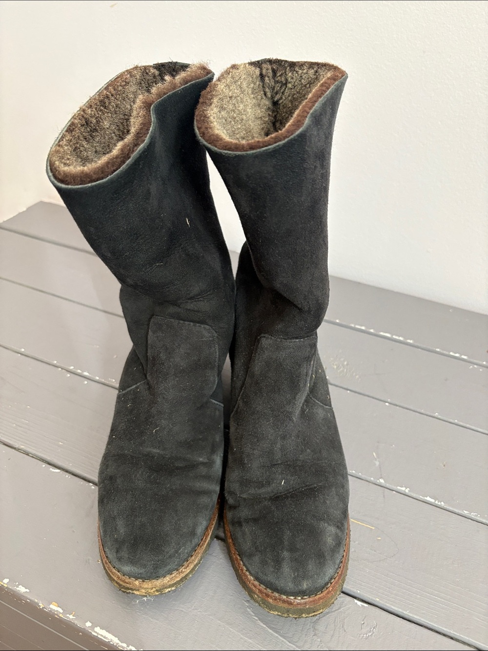 Black Suede Women's Fur-Lined Mid-Calf Boots
